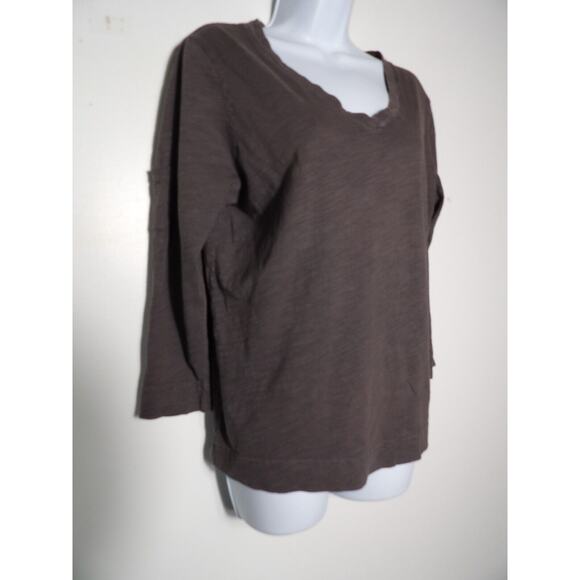 Fresh Produce Medium Top Shirt Gray V Neck Basic Long Sleeve Solid Core - Picture 3 of 11